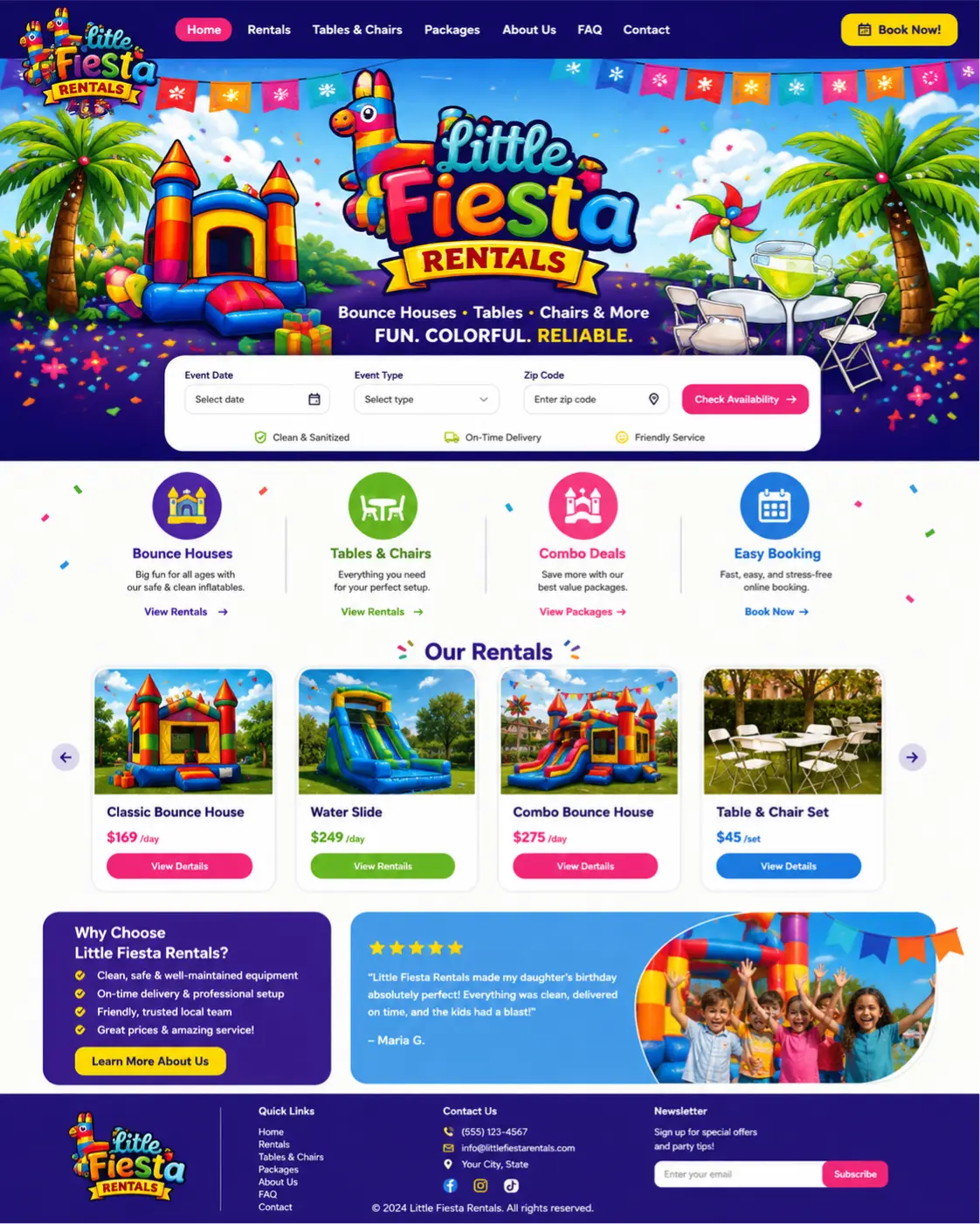 Party rentals website design concept