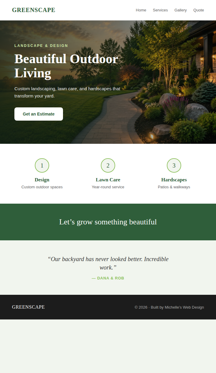 Landscaping company website design concept