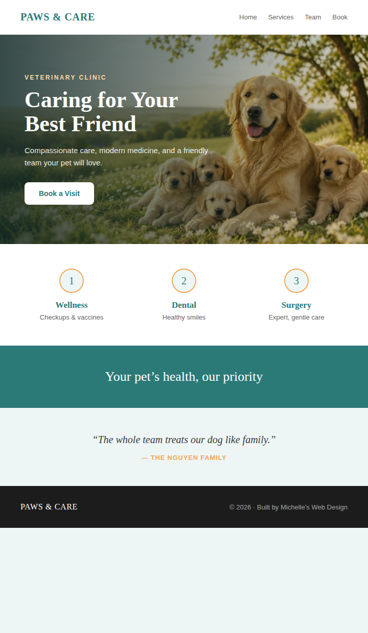 Veterinary clinic website design concept